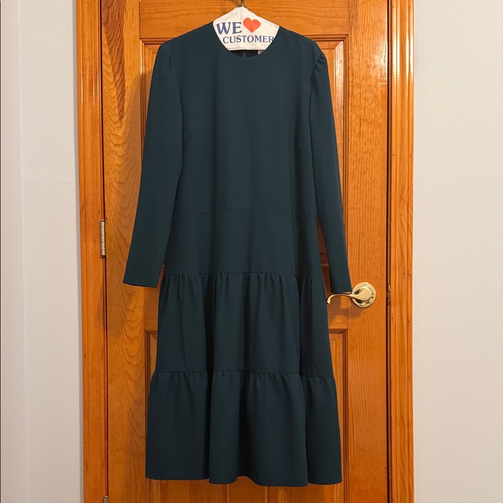 Long Sleeve Tiered Midi Dress in Teal
